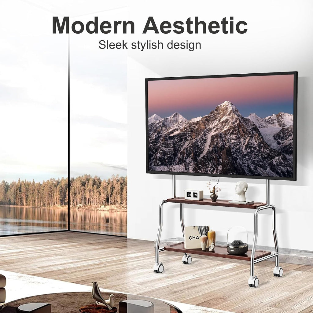 Easel Rolling TV Stand for 32-75" TVs, Stainless Steel TV Cart with Shelf - Image 9