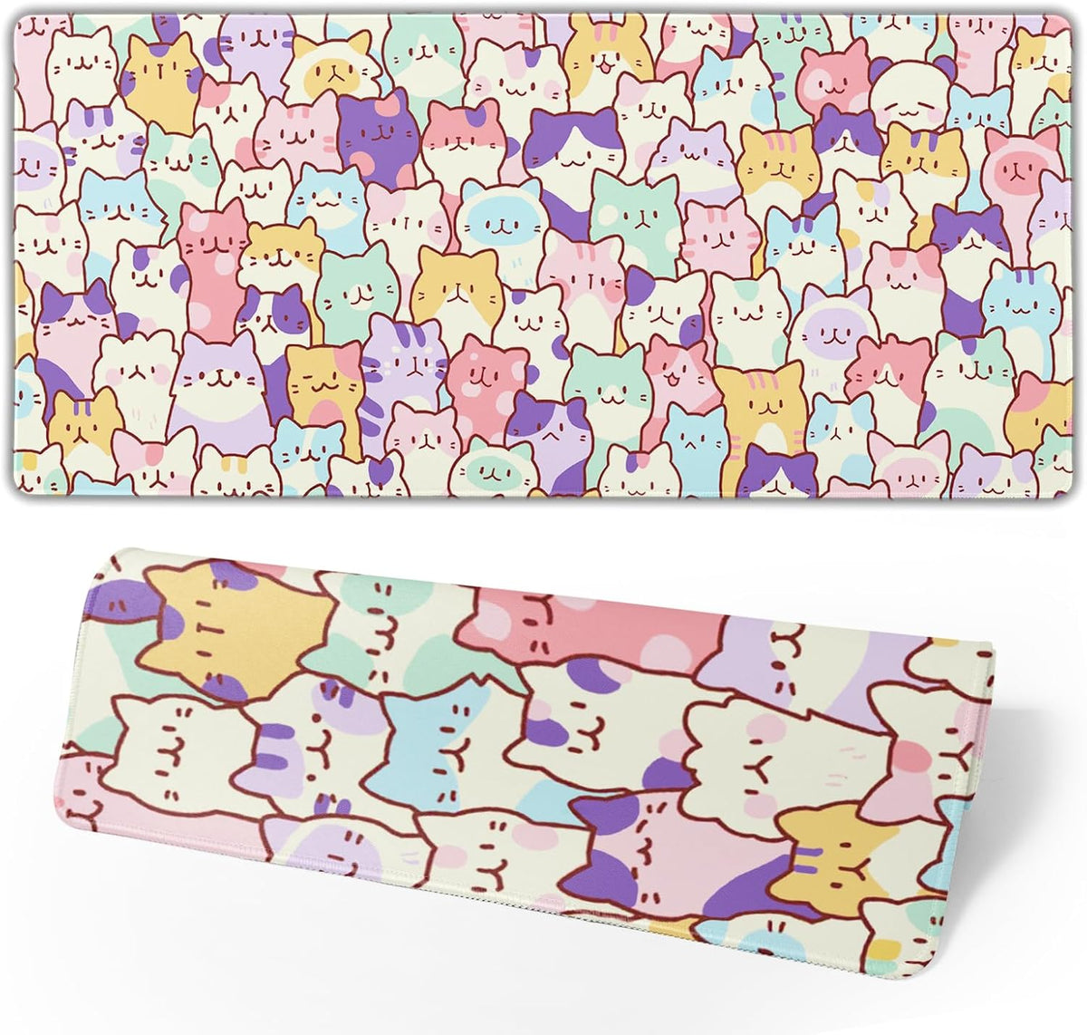 Kawaii Cats Gaming Mouse Pad XL Cute Anime Kittens Japanese Extended Large Desk Mat 31.5”x11.8” Cats Desk Pad for Gamer Non-Slip Rubber Base Stitched Edge Long Keyboard Mousepad for PC Computer Laptop - Image 2