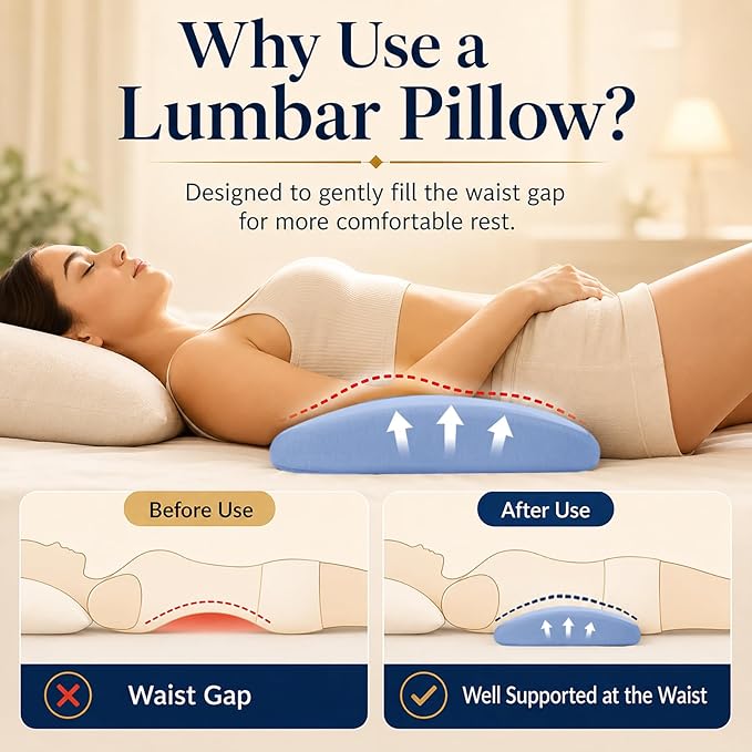 vamorry Lumbar Pillow for Sleeping, Lumbar Support Pillow for Bed for Back Pain Relief, Memory Foam Lower Back Pillow for Bed, Back Support Pillow for Side & Back Sleepers, Washable Cover - Image 2