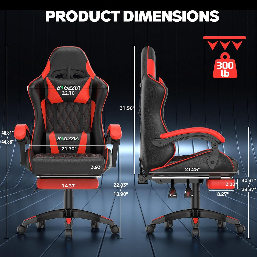 Bigzzia Gaming Chair with Footrest, Comfortable Gamer Chairs Red - Image 3