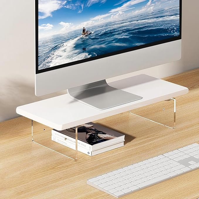 Monitor Stand Riser 2.16/3.34 Inch 2 Height Adjustments Acrylic Stand with Installation Tool, Desk Organizer Accessories Office Desk Storage Rack Screen/PC/Printer/Laptop Riser 7.8 x 15.7 Inch (White) by Unknown