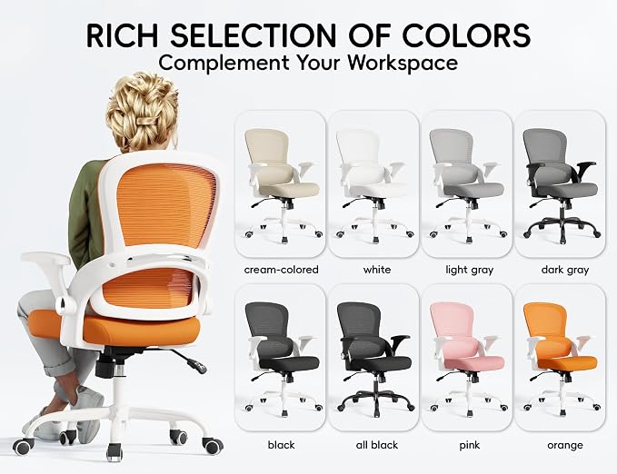 TRALT Office Chair - Ergonomic Office Chair with Back Support for Adults | Home Office Desk Chair with Lumbar Support - Ergonomic Mesh Chairs 330 lb Wide Seat for Work, Study, Office, Gaming(Orange) - Image 7