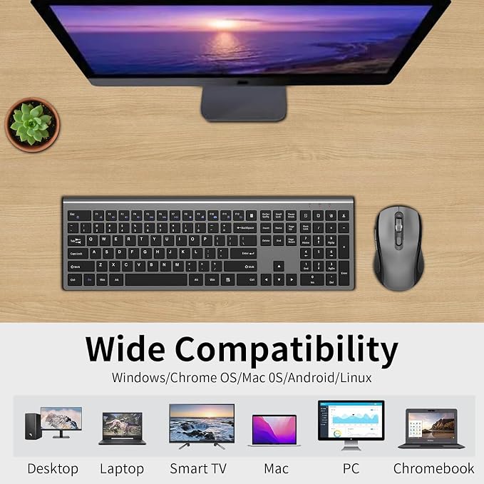 Wireless Keyboard and Mouse Combo, Slim Silent Full Size Computer Keyboard | with Calculator Button, Sleek Design, Long Battery Life, USB Receiver, Quiet Optical Mouse 6 Buttons, for Laptop PC - Gray - Image 7