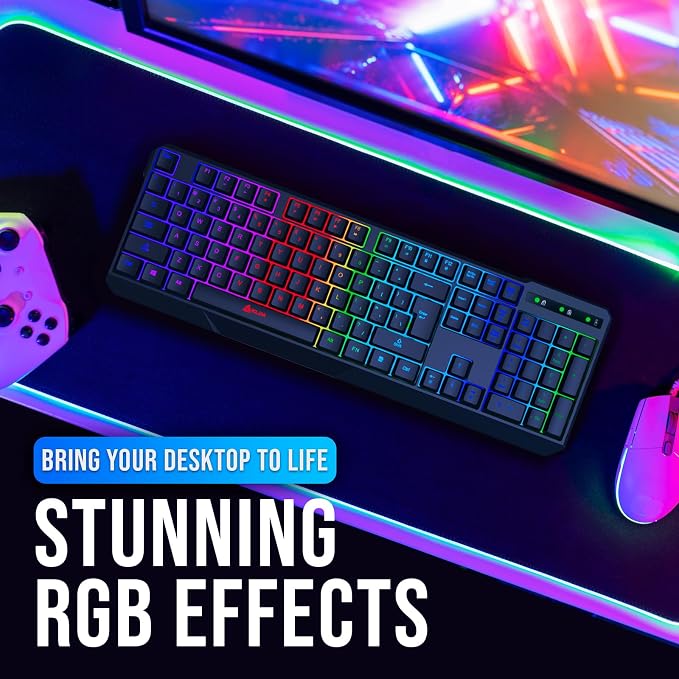 KLIM Chroma Wireless Keyboard – RGB Backlit Gaming, Rechargeable Battery, PC Keyboard, Durable & Water-Resistant, Compatible with PS4, PS5 & Mac - Black - Image 6
