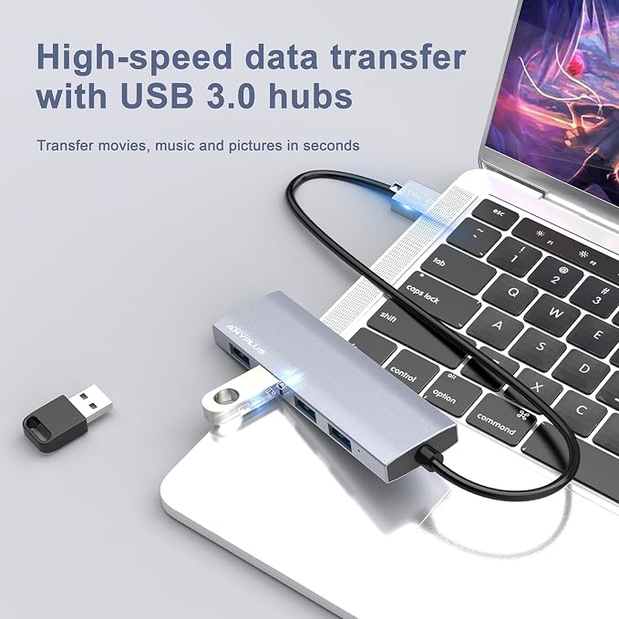 USB Hub, USB 3.0 Hub Aluminum Alloy Ultra Slim USB Splitter, Portable 4 Port USB Extender, USB Hub for Laptop, PC, MacBook, iMac, Surface Pro, Mac Pro, Flash Drive, XPS 【Grey】 - Image 4