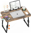Lap Desk for Bed Adjustable Height with USB Port 23.6" x15.7" Desktop | Storage Drawer, Bookshelf, Fits 17" Laptop, For couch WFH Study, Foldable Non-Slip No Assembly Sturdy Lightweight Carbonized by PlayimaginationtodecorateHomeOffice