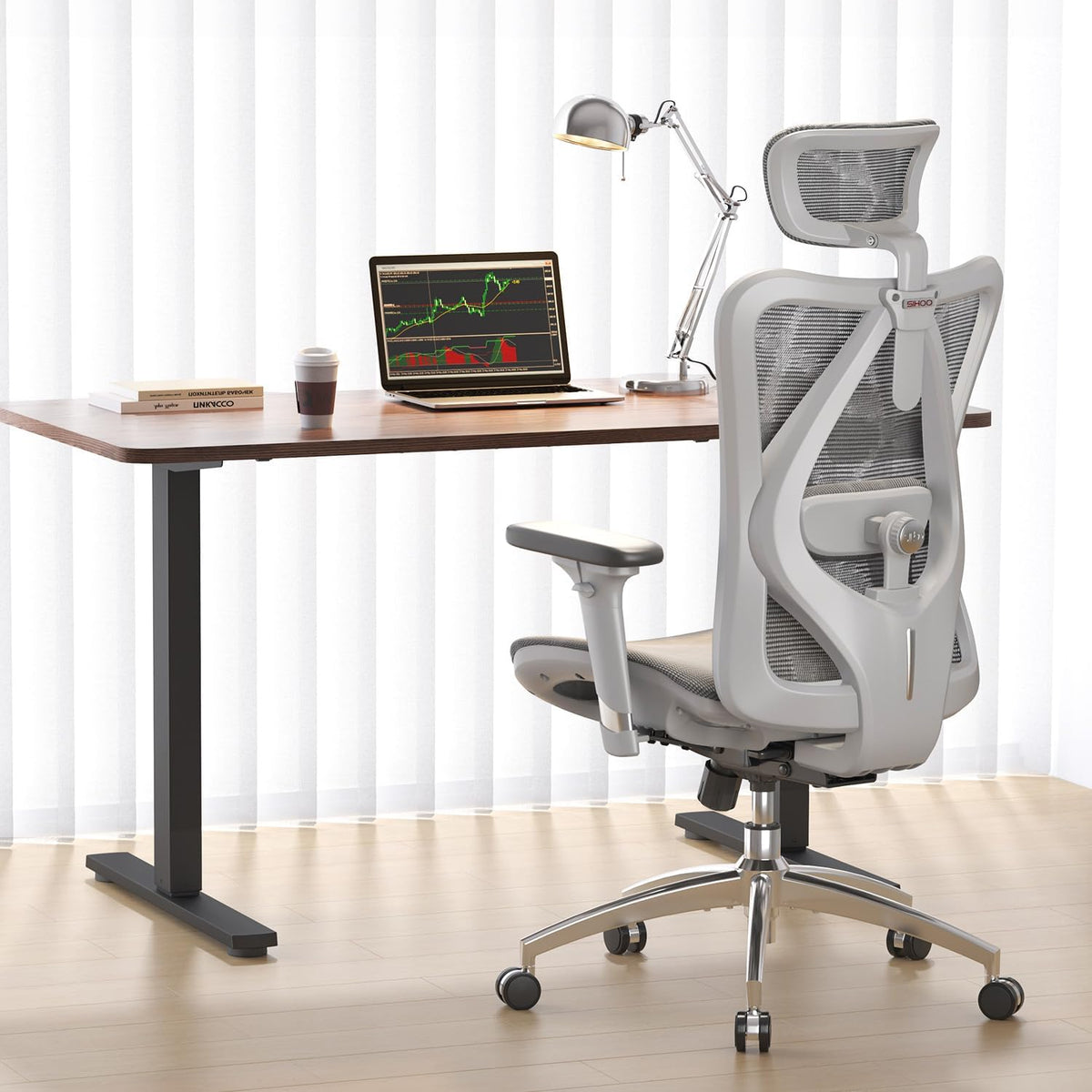 SIHOO M57 Ergonomic Mesh Office Chair, High Back Home Desk Chair with 3D Armrests, Lumbar Support and Adjustable Headrest, Comfortable Computer Chair, Hold 330 LBS-2 Packs-Light Grey - Image 2