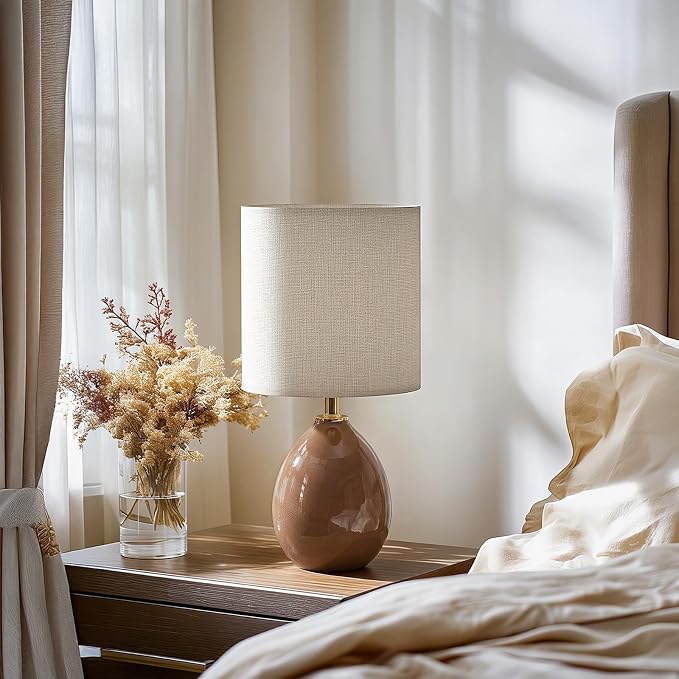 18.5" Ceramic Table Lamps Set of 2 for Living Room Bedroom, Coffee | Bedside Lamps for Bedroom Nightstand, Ice Crackle Home Bedroom Living Room Decor, Linen Fabric Shade, 3-Color Temperature - Image 7