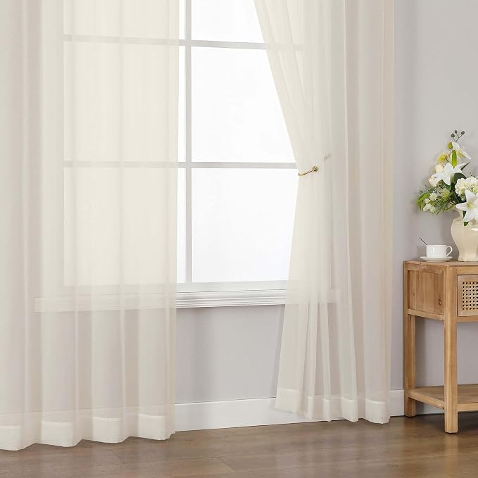 Cream Short Sheer Curtains 54 Inch Length for Bedroom 2 Panels Set | Light Filtering, Rod Pocket, Elegant Solid Voile Sheer, Living Room Window Treatments, Airy Soft Fabric, 42"W X 54"L - Image 9