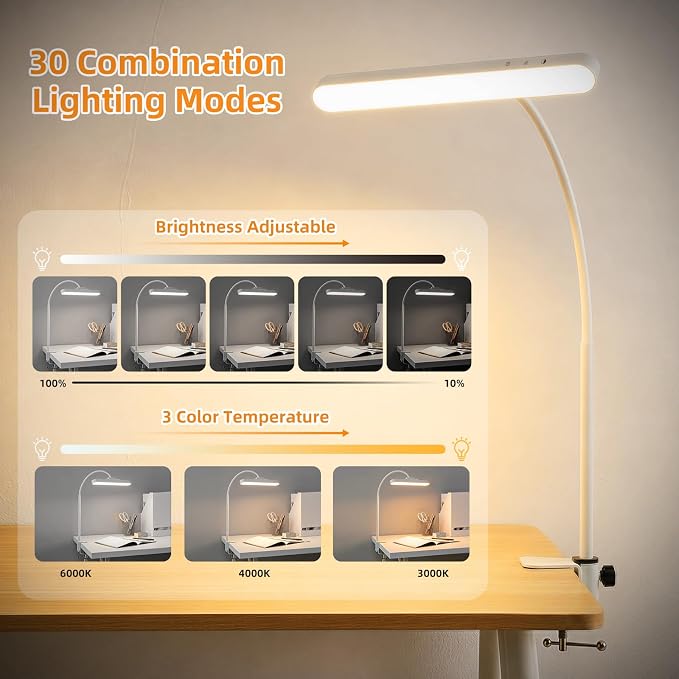 ShineTech Rechargeable Desk Lamp for Home Office,Magnetic Clip On Desk Lamp | 3 Color Modes & Stepless Dimming,Adjustable Gooseneck Lamp, Cordless, Long-Lasting Battery, Eye-Caring Wall Light for Reading - Image 2