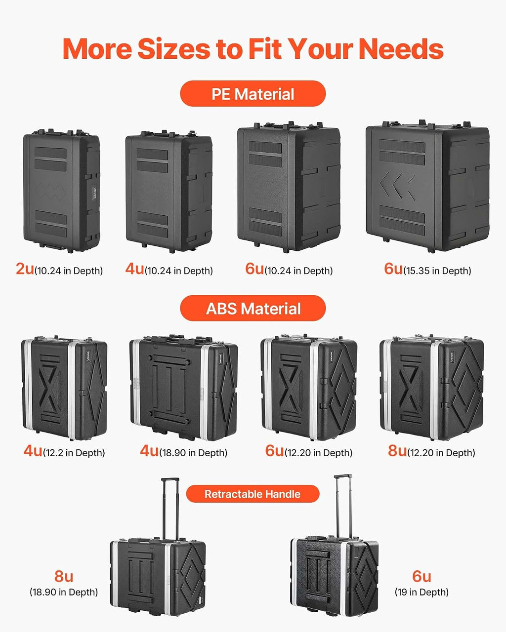 VEVOR 6U Rack Case, 12 in Depth, Rackmount Flight Case Shallow Rack with Microphone Compartment, Polyethylene Construction, Recessed Latches, Easy Installation, for Amplifier, 8.7 in Internal Depth - Image 7