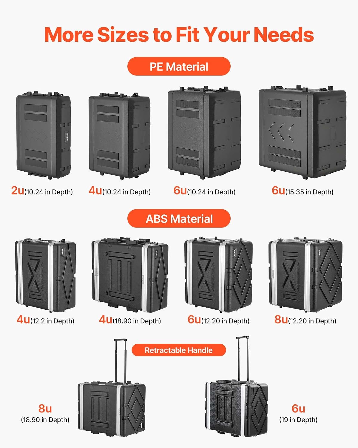 VEVOR 6U Rack Case, 12 in Depth, Rackmount Flight Case Shallow Rack with Microphone Compartment, Polyethylene Construction, Recessed Latches, Easy Installation, for Amplifier, 8.7 in Internal Depth - Image 7