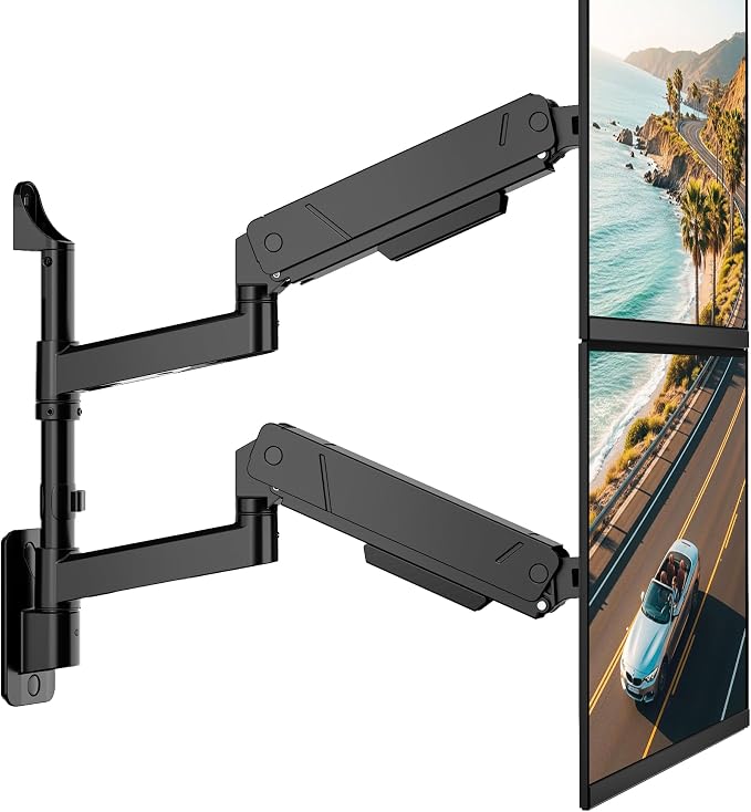 monTEK Vertical Dual Monitor Wall Mount for 17-35" Screens, 35.2 Lbs Each | Heavy Duty Dual Monitor Arm, Full Motion, 75x75/100x100 Compatible, for Flat/Curved Monitors, Home Office & Gaming, Black by monTEK