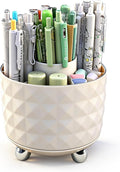 GOTOBA 360° Rotating Pencil Holder for Desk, Makeup Brush Holder with 6 Slots, Desk Organizer for Writing Utensil, Office and School Supplies (Milky White) by GOTOBA