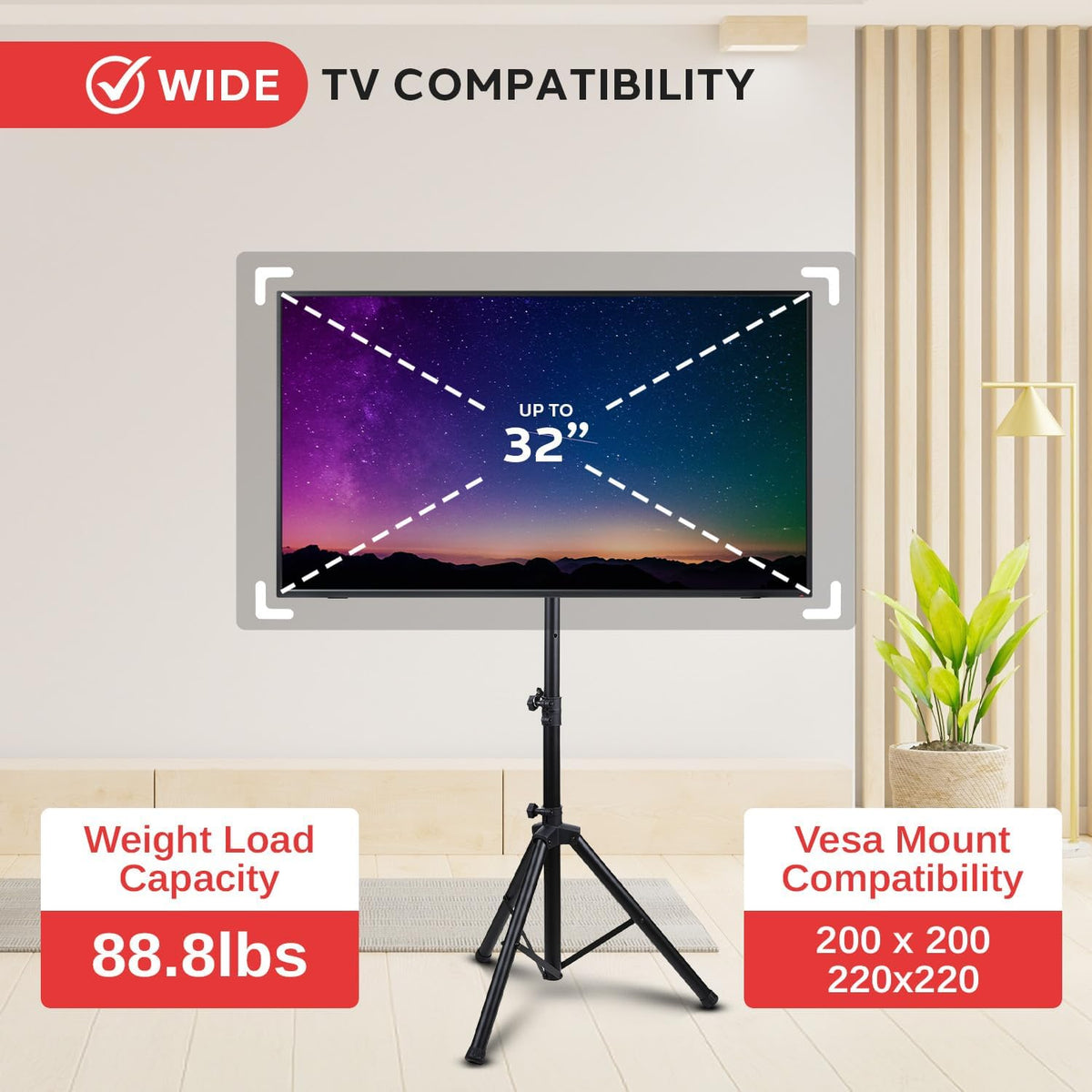 Pyle Metal TV Stand Mount | Portable Tripod for 32" LCD LED TVs - Image 4