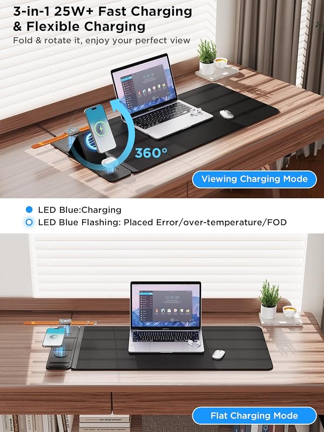 2nd Gen Wireless Charging Desk Mat,3-in-1 Foldable Phone Holder Mouse Pad | Extra Large 35.43×15.75 Inch Microfiber Leather Waterproof Anti-Slip Multifunctional Wireless Charger Desk Pad - Image 6