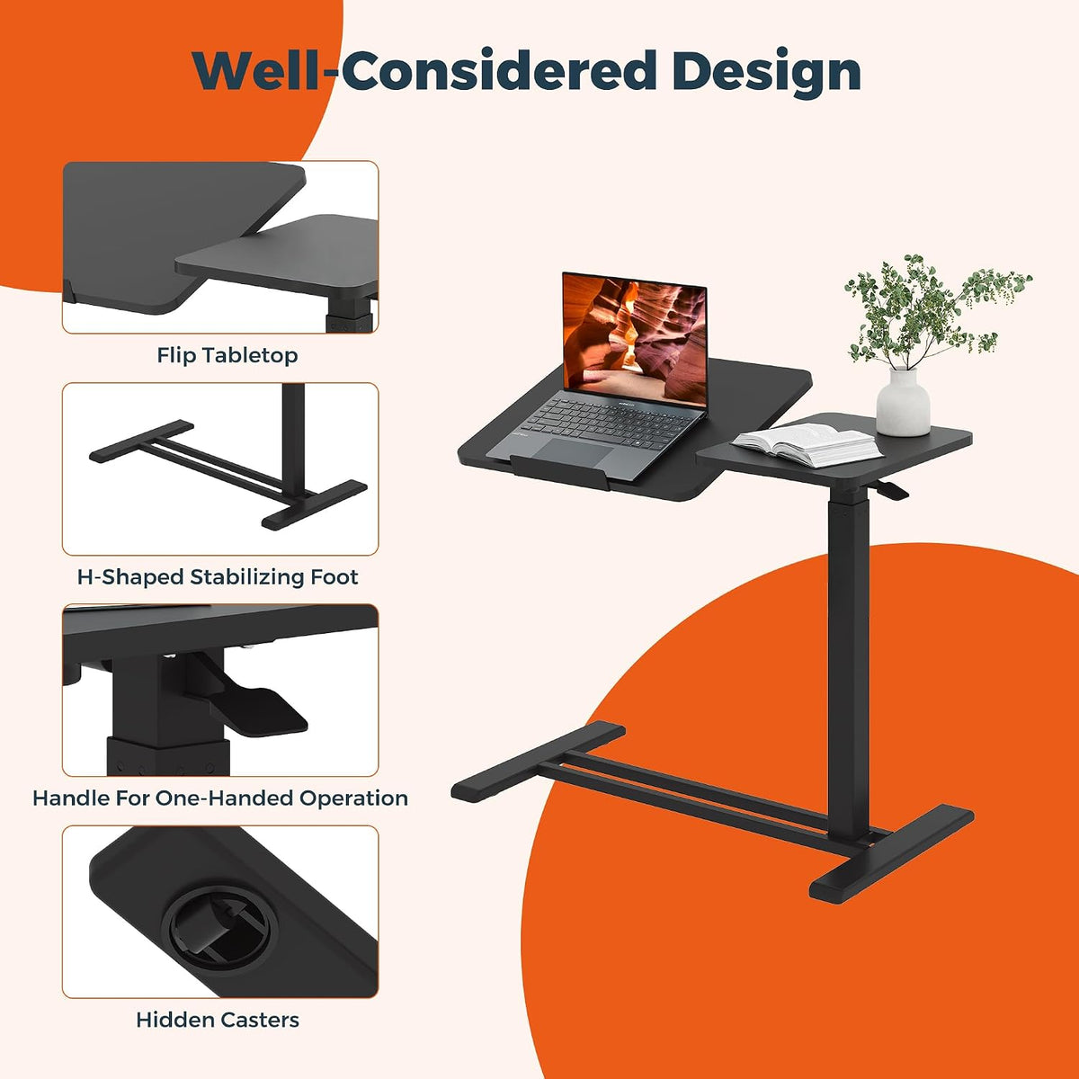 32''Large Pneumatic Overbed Tilting Bedside Table,Desk with Wheels - Image 4