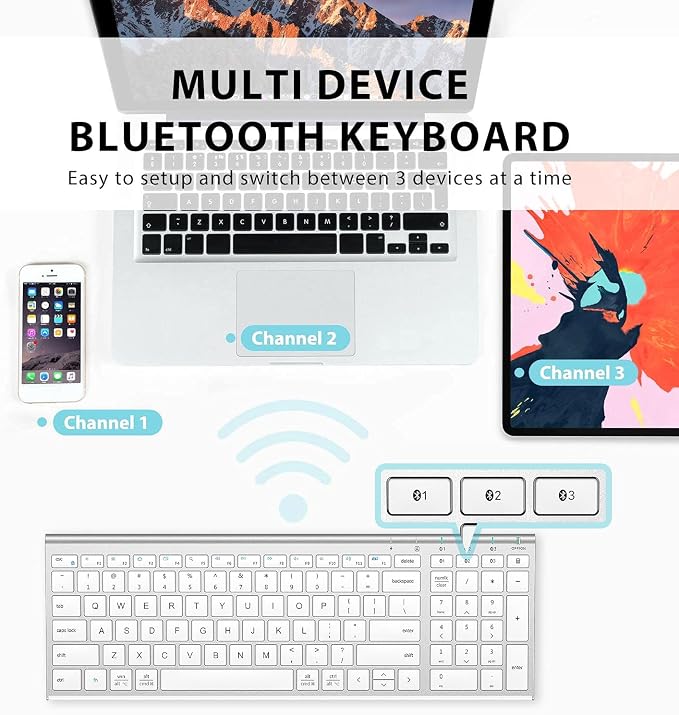 iClever BK10 Bluetooth Keyboard, Universal Bluetooth 5.1 Wireless Keyboard with Number Pad, Ergonomic Design, Multi-Device Compatibility, Stable Connection for Mac, iPad, iPhone, Android, Windows | Stable Connection for Mac,Windows,iPad,iPhone,Android - Image 2
