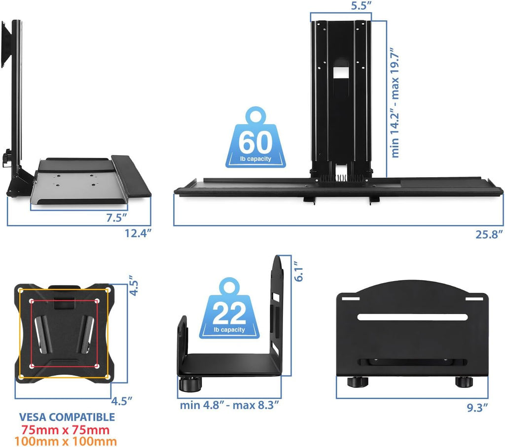 Mount-It! Monitor and Keyboard Wall Mount with CPU Holder, 13-32in Screens - Image 6