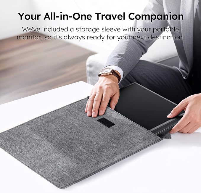 Travel Portable Monitor with Sleeve Bag, 15.6" FHD 1080P Portable Screen for Laptop with Kickstand, USB-C HDMI Second External Monitor, Screen Extender for Laptop Mac Phone PS4/5 Xbox Switch - Black - Image 8
