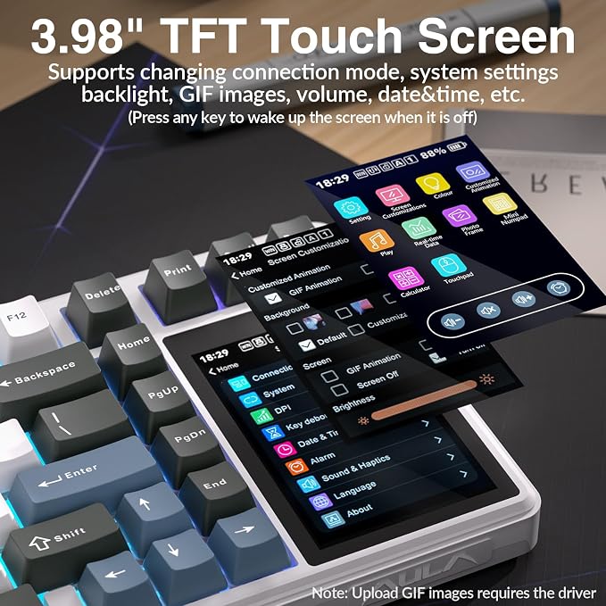 Aula L99 Wireless Mechanical Gaming Creamy Keyboard with Smart Touch Screen - Image 3
