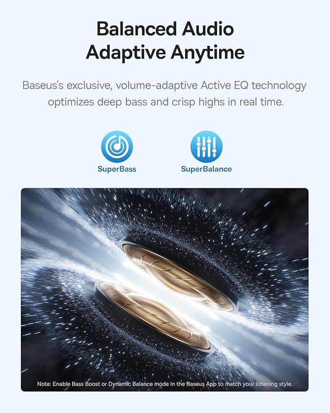 Baseus Bass BP1 Pro Noise Cancelling Wireless Earbuds, Real-Time Adaptive Noise Cancelling, Adaptive Active EQ, LDAC Hi-Res Sound, 6-Mic AI Clear Calls, 55H Playtime, IP55 Waterproof, Bluetooth 6.0 - Image 3
