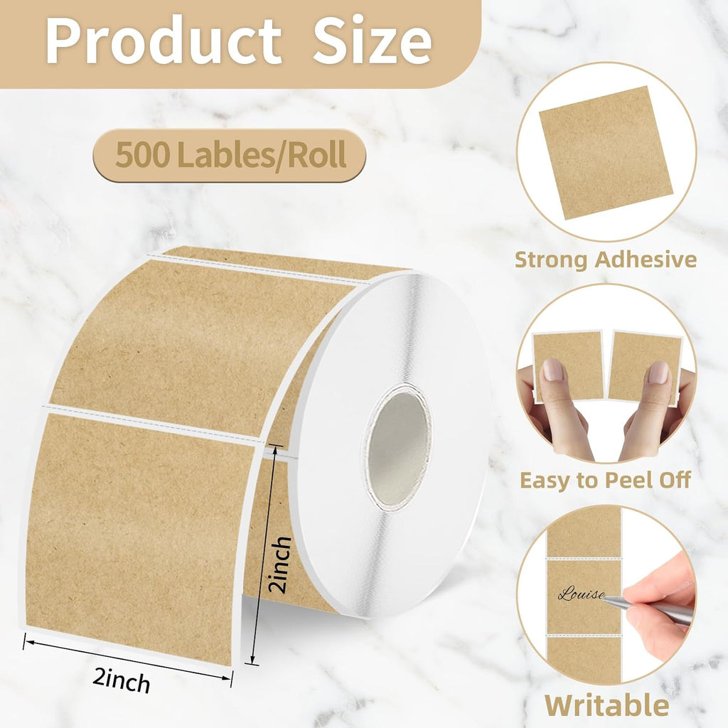 Starboling 2"x2"Square Thermal Labels,Self-Adhesive Thermal Sticker Printer Labels for Small Business,Address,Color Coding（Kraft） - Image 2