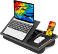 Laptop Lap Desk with 8 Angles – Up to 15.6" Laptop, Black | Built-in mouse pad, phone & pen slots, dual-cushion base, anti-slip design, raises the screen, for home office, bed, sofa by LORYERGO