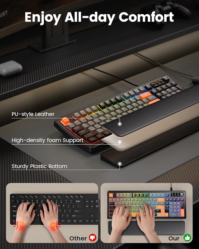 SABLUTE Gaming Keyboard and Mouse, Quiet Membrane with RGB Backlit | PC Gaming Keyboard with Multimedia Knob, Anti-Ghosting, Ergonomic Wrist Rest & 3200 DPI Mouse for Gamer/Office - Image 3