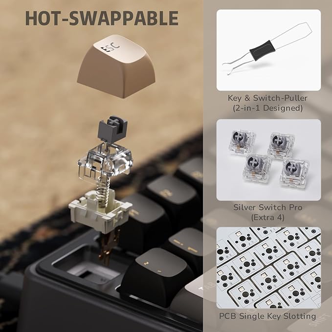 RK ROYAL KLUDGE R75 Wired Mechanical Keyboard with Volume Knob, 75% Mechanical Gaming Keyboard Gasket Mount, Hot Swappable Silver Switch, MDA Profile PBT Keycaps, Creamy Keyboards, Black - Image 5