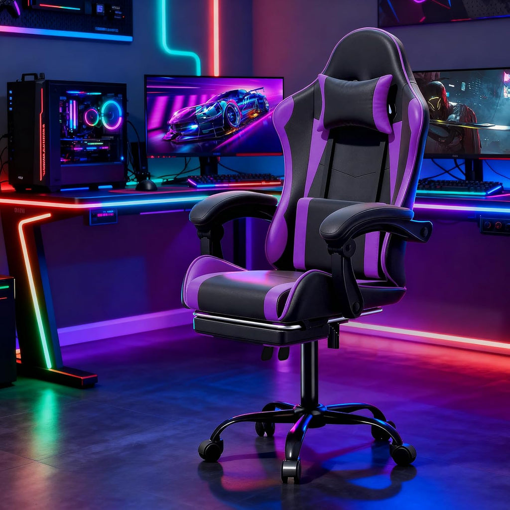 Magshion Video Gaming Computer Chair with Footrest, Purple - Image 2
