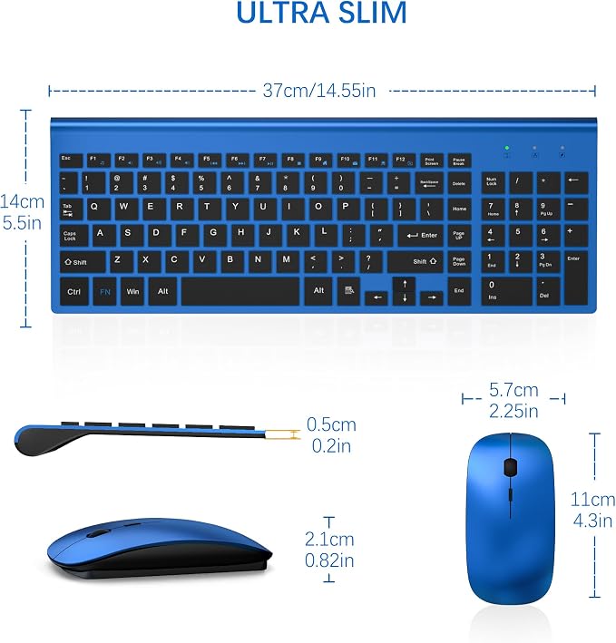 Wireless Keyboard and Mouse Ultra Slim Combo, TopMate - Blue Black | 2.4G Silent Compact 2400DPI Mouse and Scissor Switch Keyboard Set with Cover, Batteries Included, for PC/Laptop/Windows/Mac - Image 6