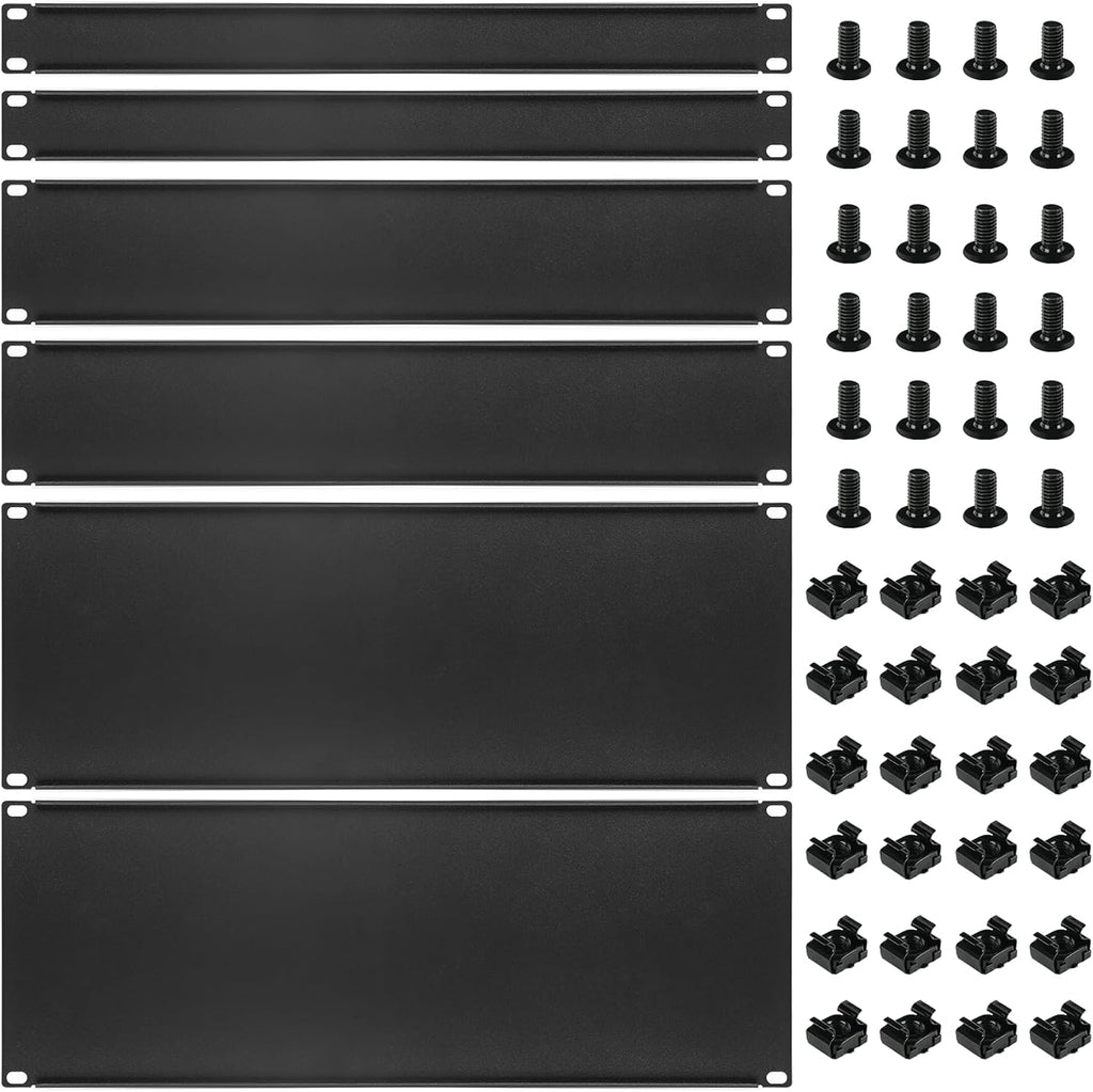 6 Pcs 1U,2U,4U Blank Panel Metal Rack Mount, 19 Inches, Filler Panel Mount Spacer Rack Blanking Panel Kit for Enclosure Server Rack Cabinet Black by SKKKBA