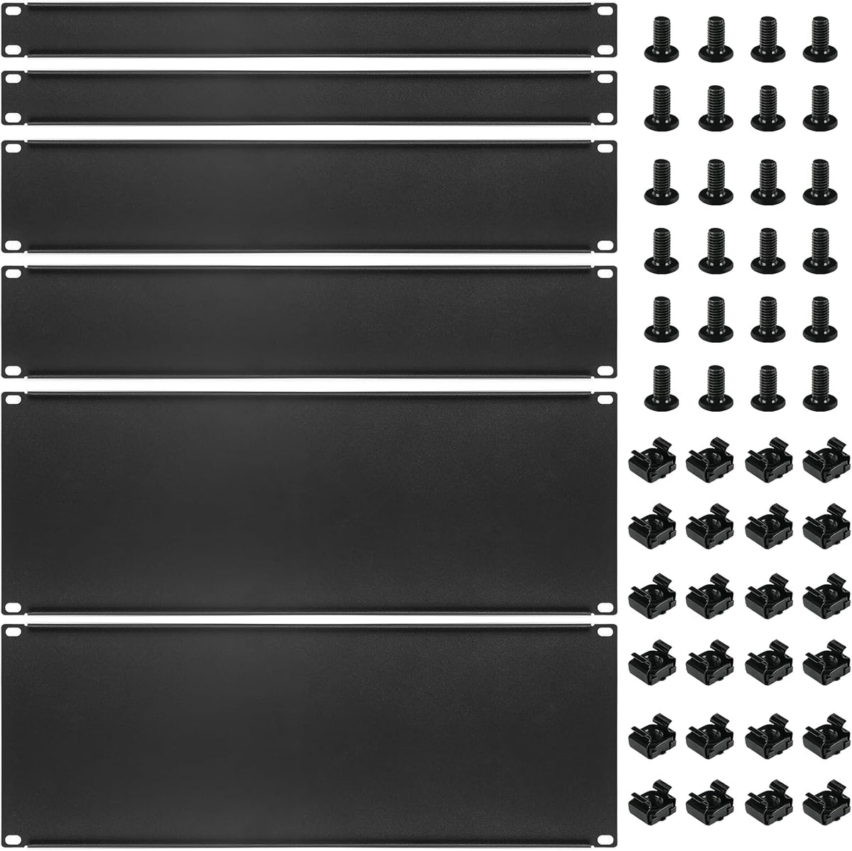 6 Pcs 1U,2U,4U Blank Panel Metal Rack Mount, 19 Inches, Filler Panel Mount Spacer Rack Blanking Panel Kit for Enclosure Server Rack Cabinet Black by SKKKBA