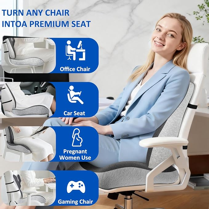 Lumbar Support Pillow for Office Chair,Seat Cushion with Back Support,Office Chair Cushion for Tailbone Pain,Sciatica and Hemorrhoid Relief (Grey) - Image 6