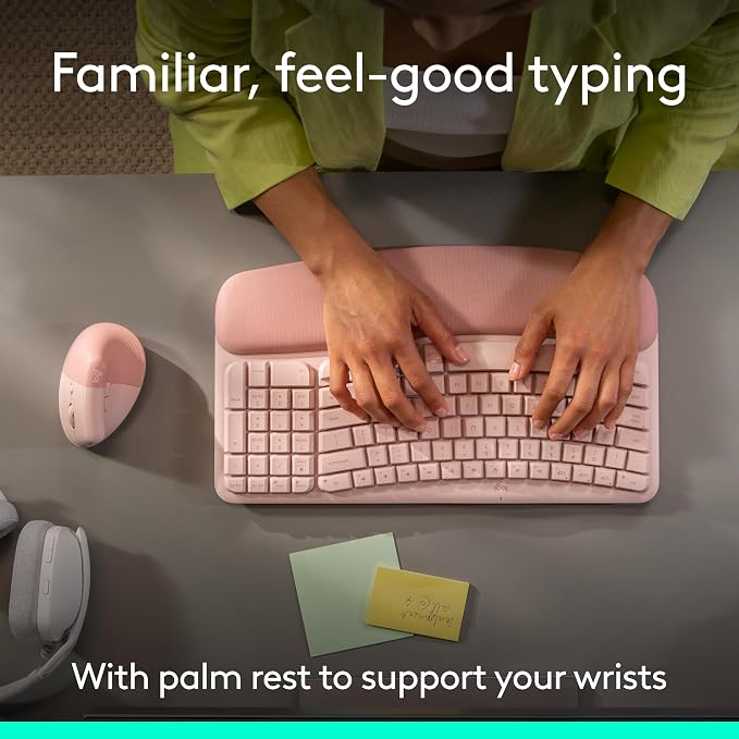 Logitech Wave Keys Keyboard & Lift Mouse Ergonomic Combo - Rose | Cushioned Palm Rest, wireless, Bluetooth, Easy-Switch, Multi-OS, Windows/Mac - Image 4
