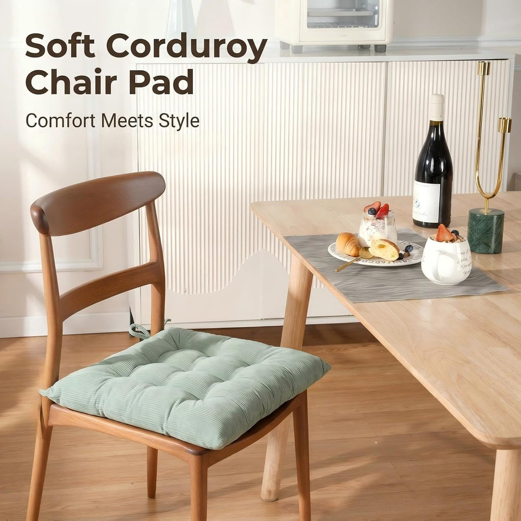 HLOVME Corduroy Chair Cushion with Ties Ultra Soft Warm Floor Cushion for Kids Reading Nook Comfortable Square Seat Cushion for Adult 15.7”x15.7” Set of 2, Green - Image 2