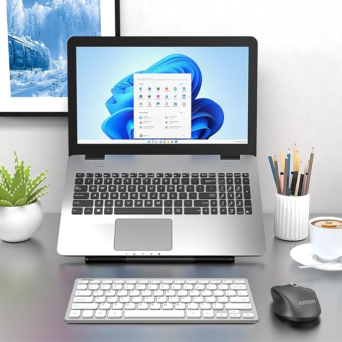 Arteck 2.4G Wireless Keyboard Ultra Slim and Compact Keyboard with Media Hotkeys for Computer Desktop PC Laptop Surface Smart TV and Windows 11/10/8/7, Silver - Image 7