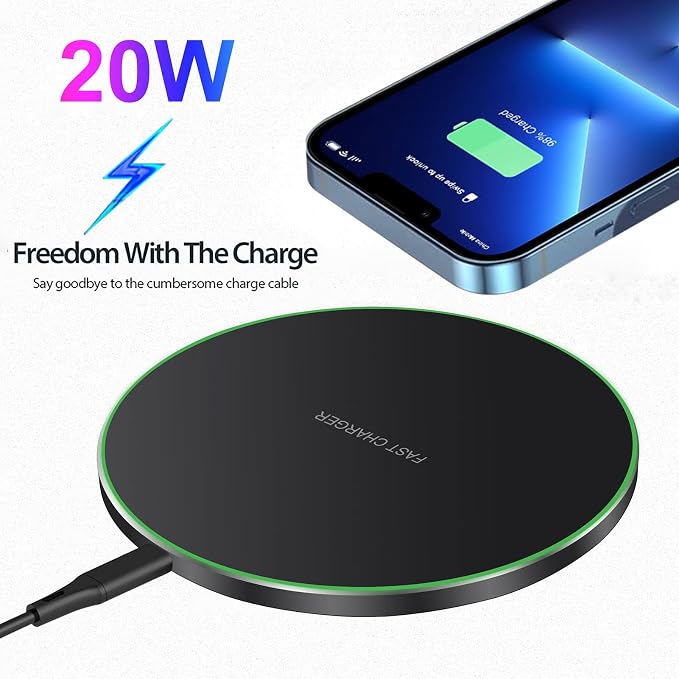 Fast Wireless Charger,20W Max Wireless Charging Induction Pad,Black | Metal Frame Ultra Slim Design,[20W SUPER Fast Charging] Compatible with iPhone 17-11/Airpods,Samsung Galaxy/Buds,LG/Pixel - Image 2