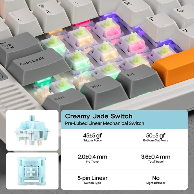 EPOMAKER RT85 Wireless Mechanical Keyboard with Joystick & DIY Screen | 8000mAh, BT/USB/2.4Ghz, Gasket, 5-Layer Paddings, Hot-Swap, PBT Keycap, 75% Gaming Keyboard (Retro White, Creamy Jade) - Image 7