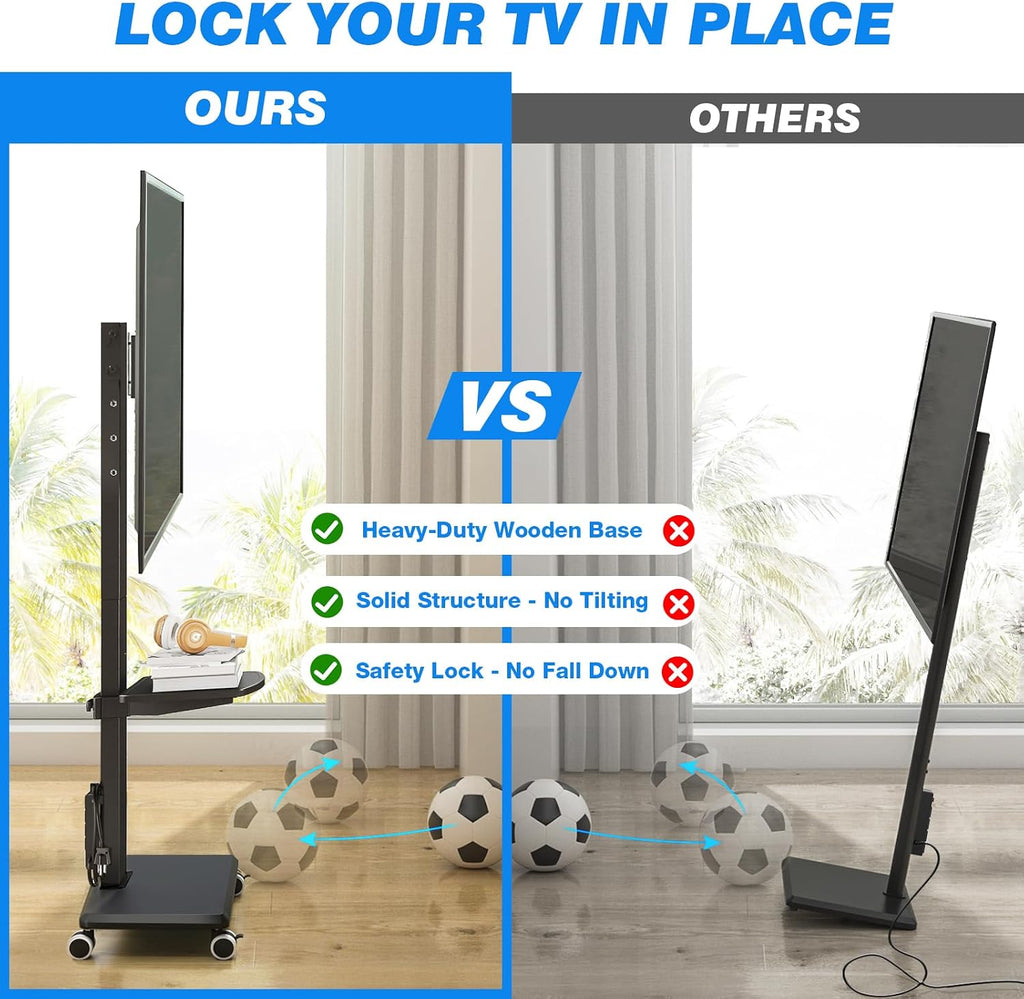 Rfiver Rolling TV Stand 32-75 Inch with Power Outlet and Shelf, Black - Image 7