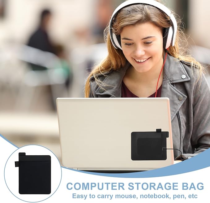 Pocket Pouch for Laptop, Portable Adhesive Laptop Pouch Compatible for SanDisk 4TB SSD, Mouse, USB Cable, Hard Drive Bag for Travelers Tech-Savvy Professionals Students Digital Nomads Remote Workers - Image 2