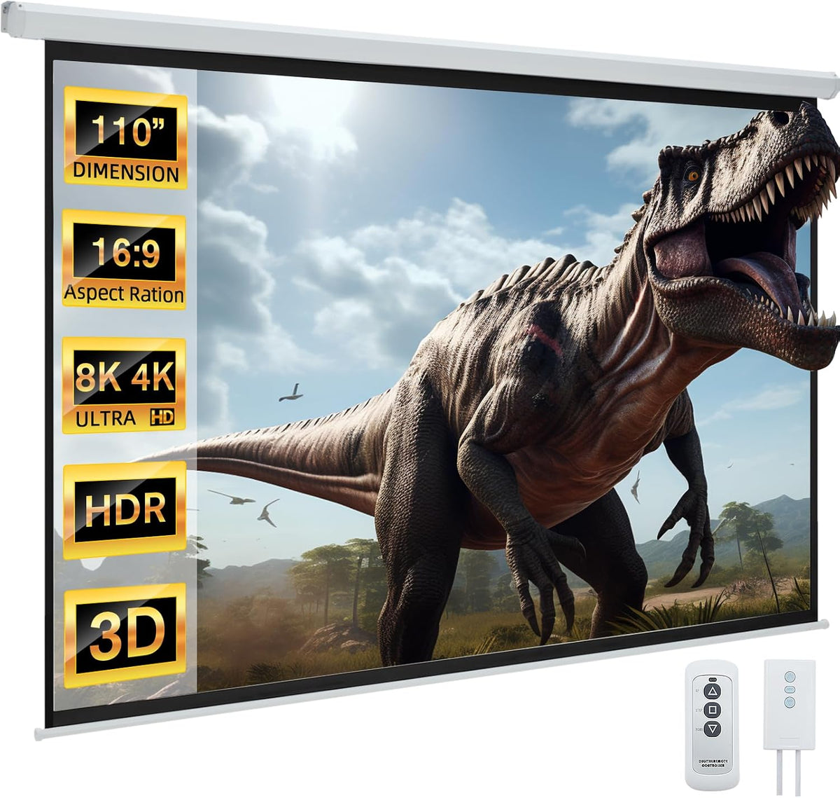 110" Projector Screen Motorized 16:9 for Home Theater Outdoor White by YODOLLA