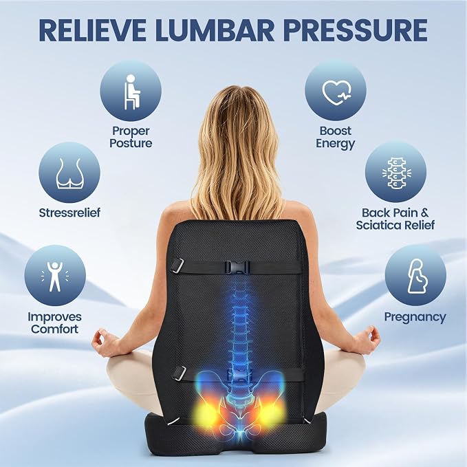 Memory Foam Seat Cushion for Office Chair and Car Seat | Sciatica & Hip & Coccyx Pain Relief Desk Chair Cushion for Long Sitting Office Workers, Car Drivers, Wheelchair, Home - Image 6