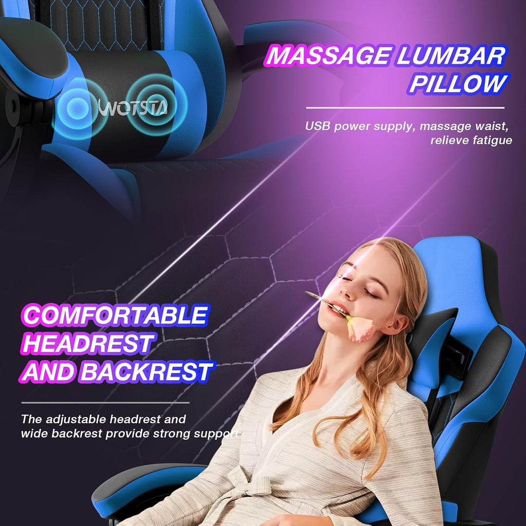 Gaming Chair with Footrest, High Back Gaming Chairs PVC Leather Ergonomic Gamer Chair with Adjustable Headrest Lumbar Support Racing Style Video Gaming Chair for Office/Home (BlackBlue) - Image 6