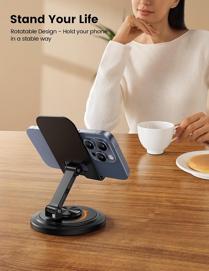 Lamicall 360° Rotation Cell Phone Stand for Desk, Sturdy Phone Holder | Foldable Adjustable Desktop Phone Stand, Office Gaming Desk Accessories for iPhone 17 16 15 14 13 12 Pro Max, Galaxy S26 S25 - Image 2