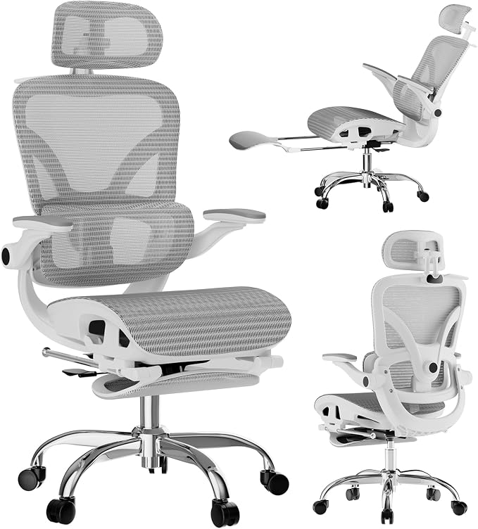 Ergonomic Office Chair, Home Office Desk Chairs with Adjustable Lumbar | Allion Ergonomic Mesh Computer Gaming Chairs with 3D Headrest, Flip-up Arms, Big Tall Reclining chair for Men Women, Grey by Unknown