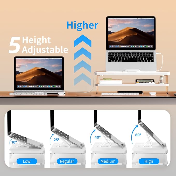 2-Tier Laptop Stand Adjustable Riser Holder,Ventilated Cooling Ergonomic | Computer Desk Organizer for 10-17.3" Notebook,Desktop Storage Compatible with MacBook,Dell,HP,Lenovo - Image 2