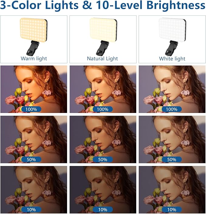 60 LED Portable Selfie Light Video Conference Lighting with Clip & Camera Tripod Adapter Rechargeable 2200mAh CRI 97+, 3 Light Modes for Phone iPhone Webcam Laptop Photo Makeup - Image 3