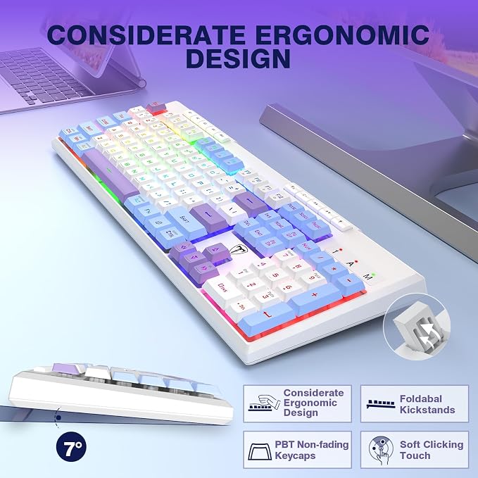 Wireless Gaming Keyboard, Tri-Mode, RGB Light up Backlit Creamy Keyboards | BT5.0/2.4GHz/USB-C, RGB Light up, Customizable Macro Keys, 26 Anti-ghosting Keys, 4000mAh Battery, Creamy Computer Keyboards - Image 7